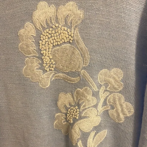 LOFT Light Blue Sweater with White Floral Detail - Picture 3 of 6